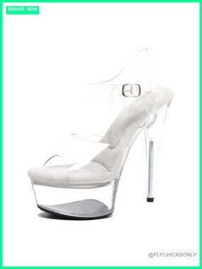 Womens 6in Clear Platform Stiletto Heels Ankle Strap Exotic Dance Sandals